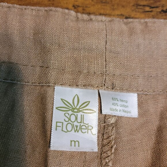 Soul Flower Hemp Blend Cargo Shorts M High Rise Tan Nature Outdoor Gorpcore - Picture 3 of 10